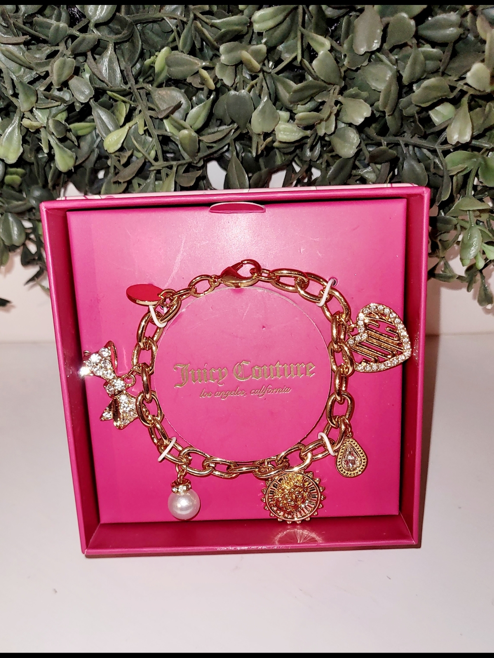 Juicy Couture Gold-Tone Charm Bracelet with Pink Presentation Box